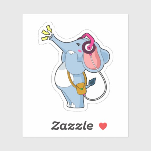 Elephant Headphone Music Sticker (Vel)