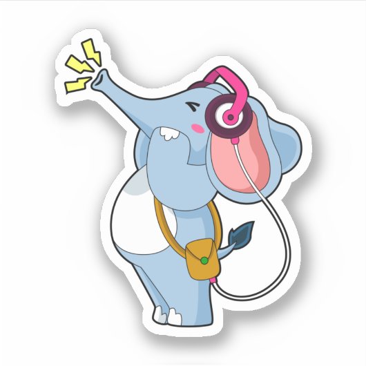 Elephant Headphone Music Sticker (Voorkant)