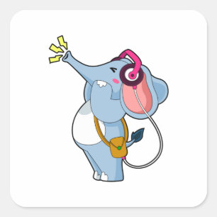Elephant Headphone Music Vierkante Sticker