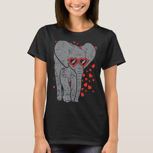 Elephant Heart Glasses Cute Valentijnsdag Animal T-shirt (Voorkant)