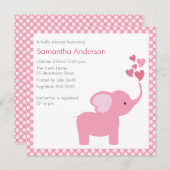 Elephant Hearts Baby shower Invitation - Girl Kaart (Voorkant / Achterkant)