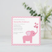 Elephant Hearts Baby shower Invitation - Girl Kaart (Staand voorkant)
