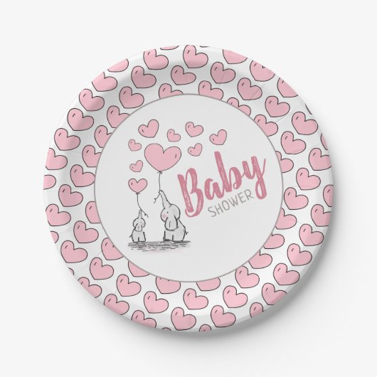 Elephant Hearts Baby shower Papieren Bordje (Voorkant)