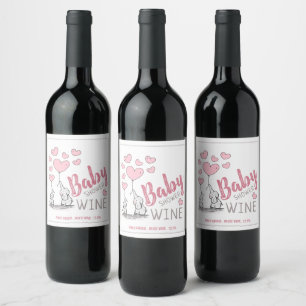 Elephant Hearts Baby shower Wine Label Wijn Etiket