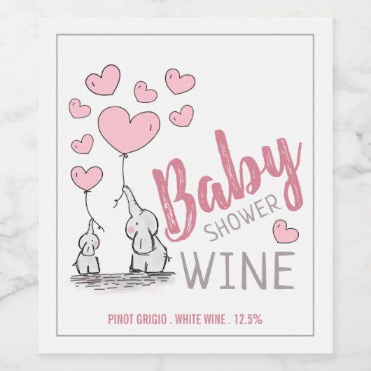 Elephant Hearts Baby shower Wine Label Wijn Etiket (Enkel label)