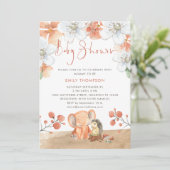 Elephant Hedégel Florals Coral Girl Baby shower Kaart (Staand voorkant)