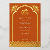 Elephant & Henna Design Pattern Indian Mehndi Gold Folie Uitnodiging (Voorkant)