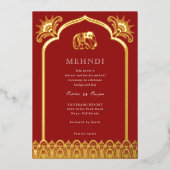 Elephant & Henna Design Pattern Indian Mehndi Gold Folie Uitnodiging (Voorkant)