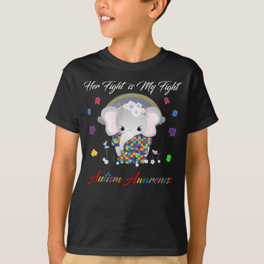 Elephant her Fight is My Fight Autisme Awareness T-shirt (Voorkant)
