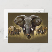 Elephant Herd Charging Briefkaart (Voorkant / Achterkant)