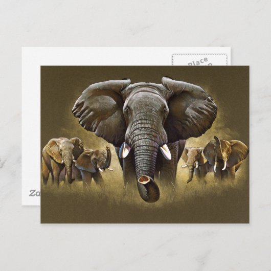 Elephant Herd Charging Briefkaart (Voorkant / Achterkant)