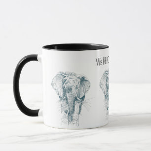 Elephant Herd Ink tekening en een Funny Gezegde Mok