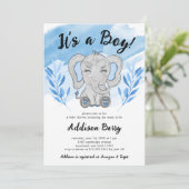 Elephant Het is een Baby shower van Boy Blue Kaart (Staand voorkant)