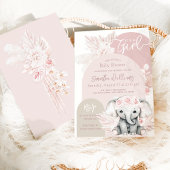 Elephant Het is een Girl Boho Floral Pink Baby sho Kaart