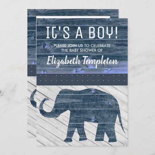 Elephant Het is een Jongen Baby Shower-uitzending Kaart (Voorkant / Achterkant)