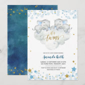 Elephant Het is Twins Baby shower Invitation Kaart (Voorkant / Achterkant)