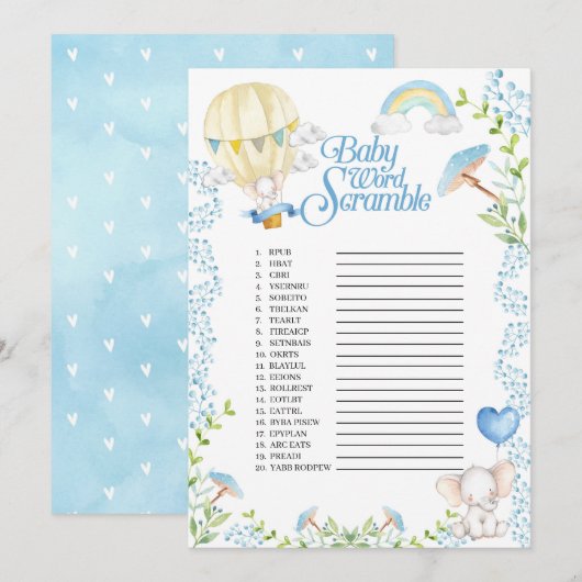 Elephant Hete Luchtballon Baby Woord Scramble Game Kaart (Voorkant / Achterkant)