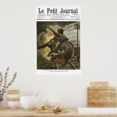 Elephant hit by train - 1908 French newspper print (Keuken)