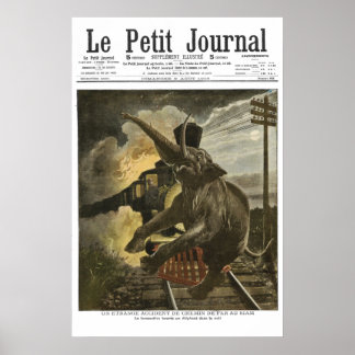 Elephant hit by train - 1908 French newspper print