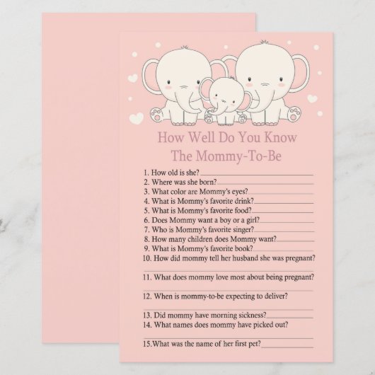 Elephant Hoe goed ken je baby shower game? (Voorkant / Achterkant)