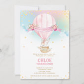 Elephant Hot Air ballon 1st Birthday Girl Kaart (Voorkant)