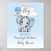 Elephant Hot Air Ballon Baby Boy WelkomstPoster Poster (Voorkant)