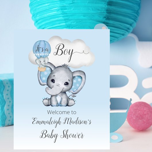 Elephant Hot Air Ballon Baby Boy WelkomstPoster Poster
