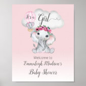 Elephant Hot Air ballon Baby Girl Welkom Poster (Voorkant)