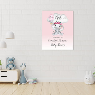 Elephant Hot Air ballon Baby Girl Welkom Poster