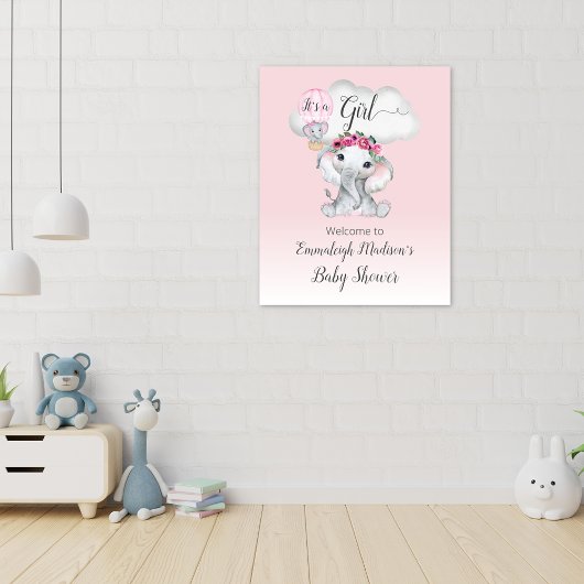 Elephant Hot Air ballon Baby Girl Welkom Poster