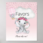 Elephant Hot Air Ballon Baby shower Favors Poster (Voorkant)