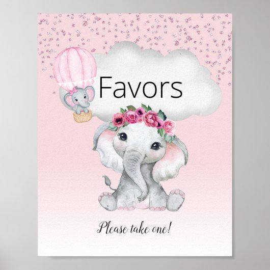 Elephant Hot Air Ballon Baby shower Favors Poster (Voorkant)