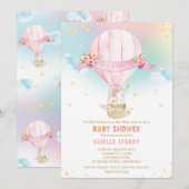 Elephant Hot Air Ballon Baby shower Girl Kaart (Voorkant / Achterkant)