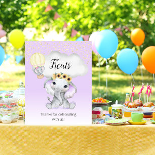 Elephant Hot Air Ballon Baby shower Paarse behande Poster