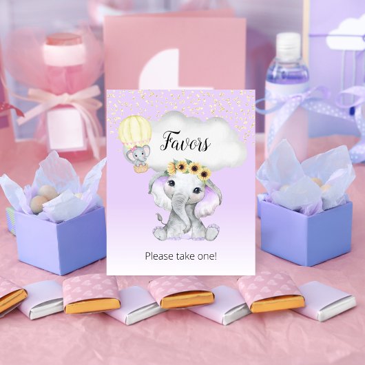Elephant Hot Air Ballon Baby shower Paarse Favors Poster