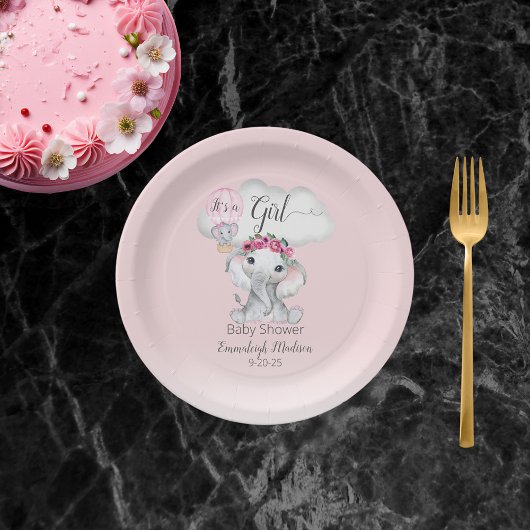 Elephant Hot Air Ballon Baby shower Papieren Bordje