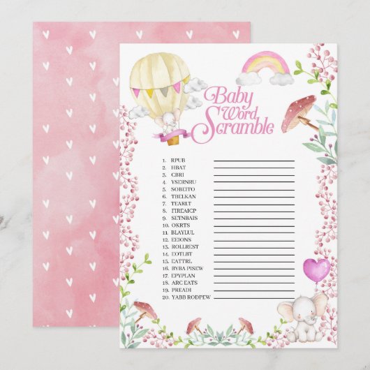 Elephant Hot Air Ballon Baby Word Scramble Game Kaart (Voorkant / Achterkant)