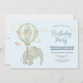 Elephant Hot Air Ballon Birthday Uitnodiging (Voorkant)