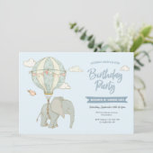 Elephant Hot Air Ballon Birthday Uitnodiging (Staand voorkant)