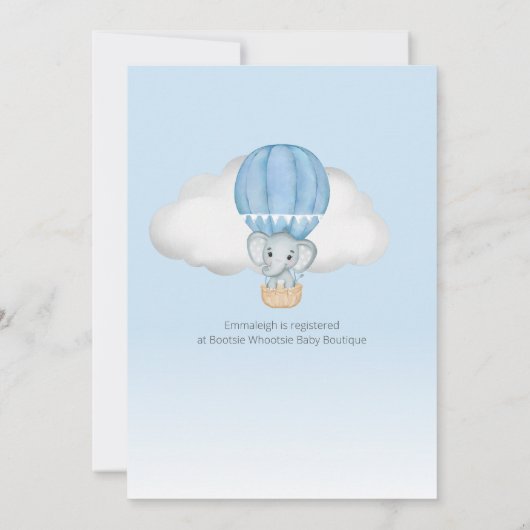 Elephant Hot Air Ballon Het is een Baby shower van Kaart (Achterkant)