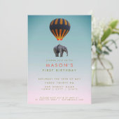 Elephant & Hot Air ballon | Partij voor de verjaar Kaart (Staand voorkant)