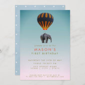 Elephant & Hot Air ballon | Partij voor de verjaar Kaart (Voorkant / Achterkant)