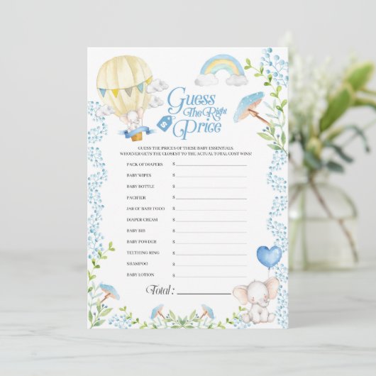 Elephant Hot Air Ballon Prijsspel Kaart (Staand voorkant)