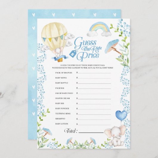 Elephant Hot Air Ballon Prijsspel Kaart (Voorkant / Achterkant)