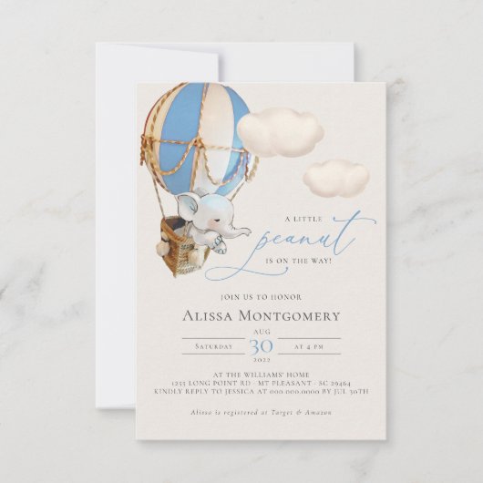 Elephant Hot-Air Ballonuitnodiging Kaart (Voorkant)