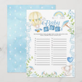 Elephant Hot Air Balloon Baby shower ABC's Game Kaart (Voorkant / Achterkant)