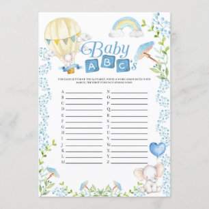 Elephant Hot Air Balloon Baby shower ABC's Game Kaart