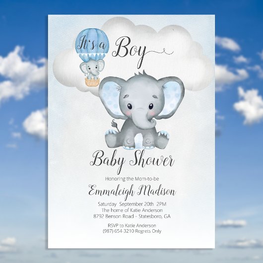 Elephant Hot Air Balloon Boy Baby shower | Blauw i Kaart