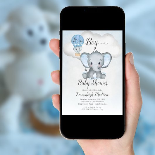 Elephant Hot Air Balloon Boy Baby shower | Blauw i Kaart