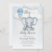 Elephant Hot Air Balloon Boy Baby shower | Blauw i Kaart (Voorkant)